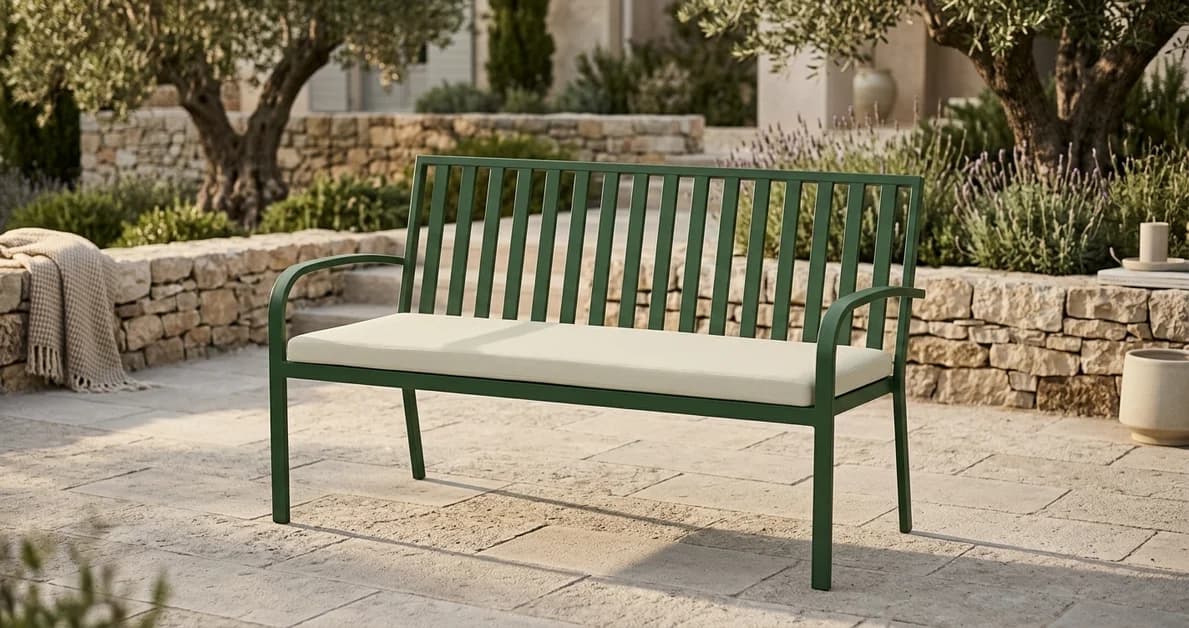 ספסל דגם ארז עם כרית בהירה